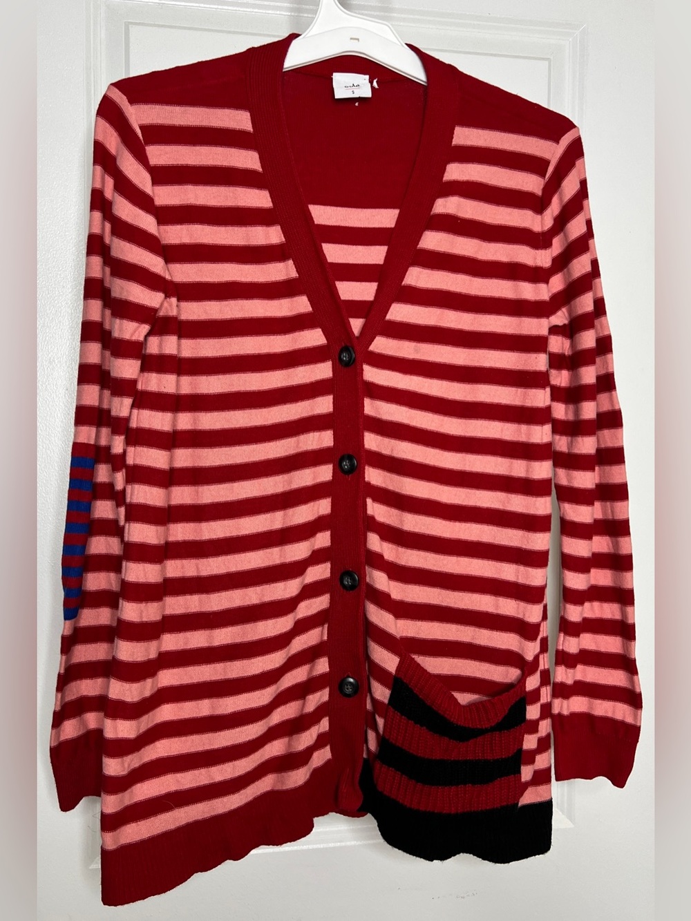 Cabi Stripe It Up Cardigan Red Pink Striped Button Front Sweater Small